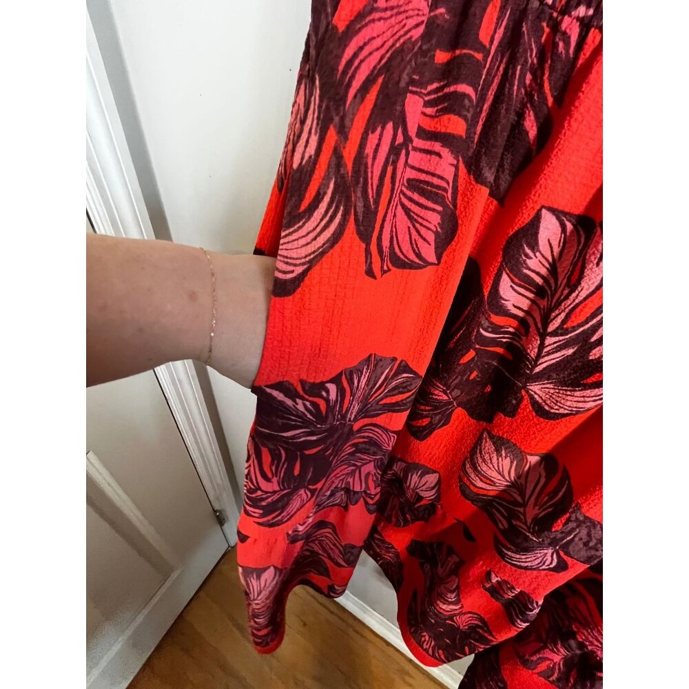 Colorful Floral Tiered Maxi Dress Orange XL Tropical Resort Preppy Cottage Chic - Picture 9 of 10